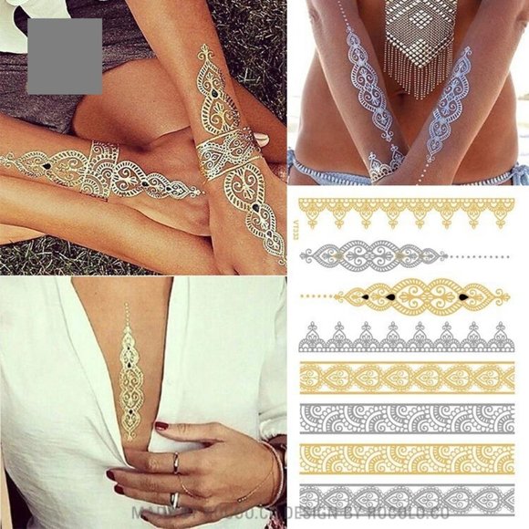 3 sheets Golden Silver Temporary Tattoo - Picture 10 of 16